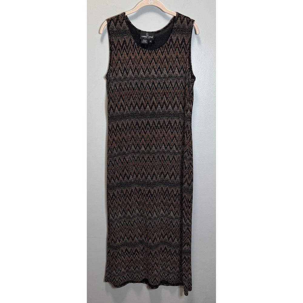 Carole Little CL Dress Women's Sparkle Chevron Pattern Multicolor SZ 12 See Thru